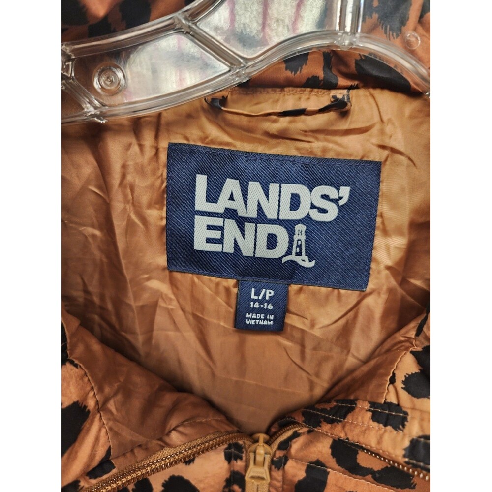Lands End Down Puffer Vest Leopard Print Zip Jacket L Women 14-16 - Picture 3 of 7